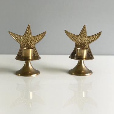 Brass Sea Star Candle Holders / Brass Star Candlestick Holders 