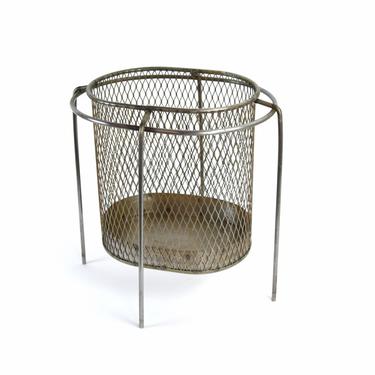 original oversized early 20th century antique american nemco expanded  metal mesh factory office trash or garbage can