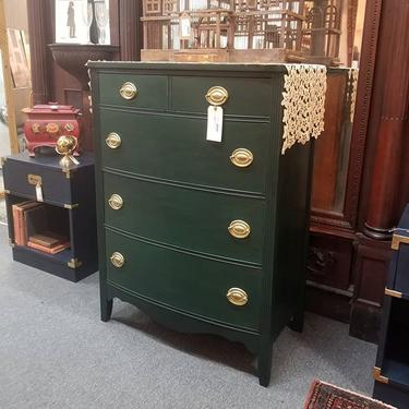                   Beautifully restored emerald green chest of drawers with gold hardware