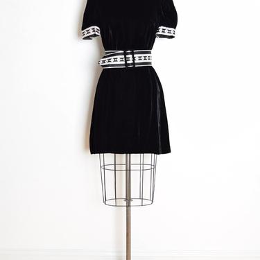 vintage 60s dress black velvet metallic silver belt mod gogo twiggy mini S M clothing 