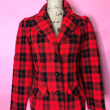 Dutchmaid, Vintage Coat, Jacket, Size Medium, Plaid, Red, Black, Lumberjack, Peacoat 