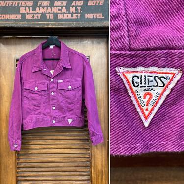 Vintage 1980’s “Guess” Jeans Rare Purple Denim Cropped Jacket, 80’s Denim Jacket, 80’s Trucker Jacket, 80’s “Guess”, Vintage Clothing 