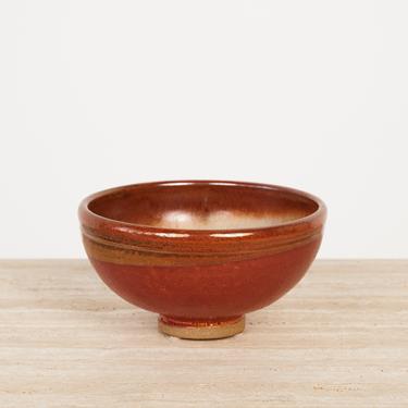 Studio Pottery Bowl with Red Glaze and Small Foot