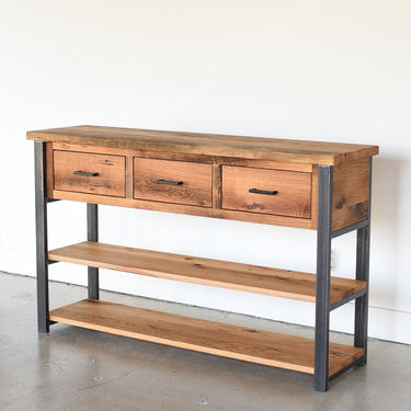 Reclaimed Wood 3-Drawer Media Console / Shelving Unit 