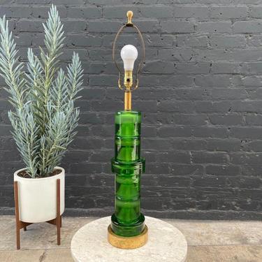 Mid-Century Modern Green Glass Table Lamp with Gilded Gold Base, c.1960’s 