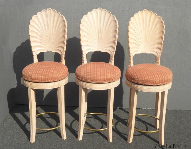 Set Of Three Off White Venetian Grotto, Grotto Counter Stools With Swivels