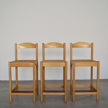 Awesome Set of Three Mid-century Danish Modern Counter Stools in Birch With Paper Cord Woven Seats! 