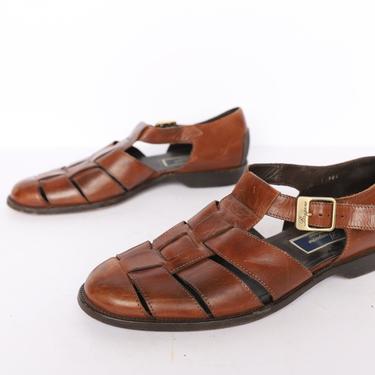 vintage MEN'S brown leather FISHERMAN style 1970s 80s leather SANDALS -- men's size 10 