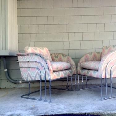 Pair of Milo Baughman Chrome Art Deco Lounge Chairs