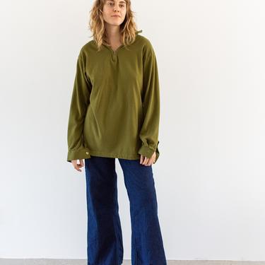 Vintage Moss Green Half Zip Layer | Thermal Shirt Terry Lined | Sweatshirt | M | 