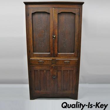 Antique Pine Wood Victorian Cupboard Cabinet Hutch with Alligatored Finish