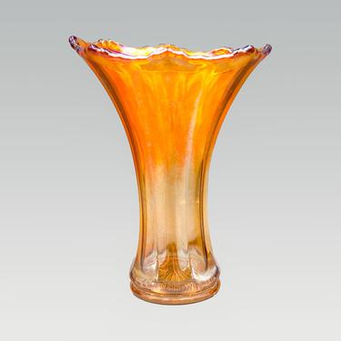 Imperial Smooth Panels Marigold Carnival Glass Swung Vase | Miniature Size Base Interior Panels Flared Edges 