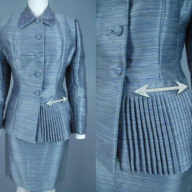 1940s LILLI ANN Suit | Vintage 40s Silver & Purple Two Piece Set with Rhinestone Arrow Detail | xs 