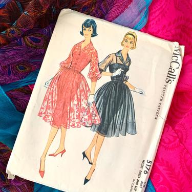 Vintage 50s Party Dress Sewing Pattern, McCalls 5176, UNCUT Complete, Instructions Included, Dated 1959, Pin Up Fashion 