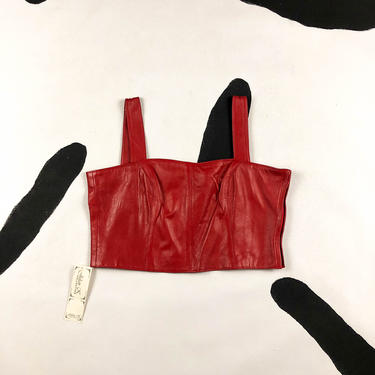 90s Bright Red Leather Bustier / Corset / Size 16 / XL / Cherry Red / The Nanny / Selena / Soft Leather / 80s / NOS / Deadstock / Colorblock 