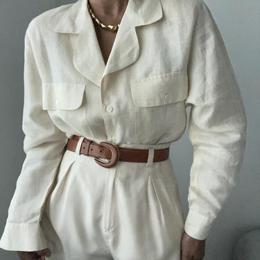 vintage pure linen ANNE KLEIN minimal classic everyday button up blouse 