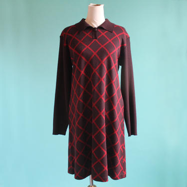Brown and Red Sweater Dress Liz Claiborne 1980's L/XL NWT 