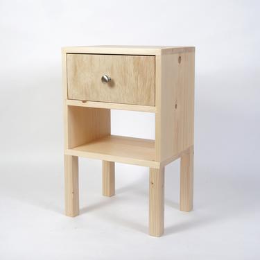 Square Nightstand, Reclaimed Wood Table with Drawers, Simple End Table - Raw 