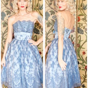 1950s Dress // Blue Skies Lace Party Dress // vintage 50s dress 