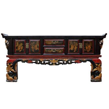 Chinese Fujian Golden Graphic Sideboard Console Table TV Cabinet cs4889S