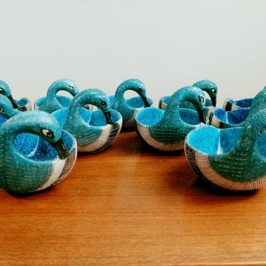 Bitossi Seta Decor | Bird Duck Bowl(s) | Blue Green | Rosenthal Netter | 1960s | 95/691 Italy 