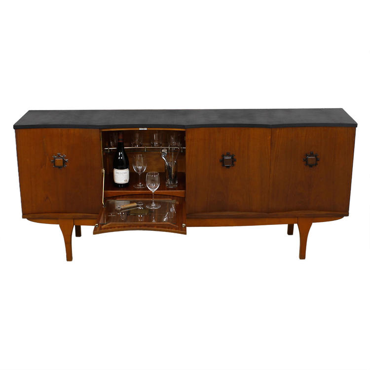 English G-Plan Walnut Concave Scalloped Sideboard / Bar Cabinet by E Gomme Ltd