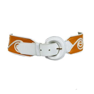 Christian Dior WIde Butterscotch Yellow and White Leather with Passementerie Belt