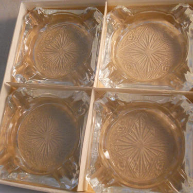 Beautiful and Small Pressed Glass Ashtrays with Star Design 
