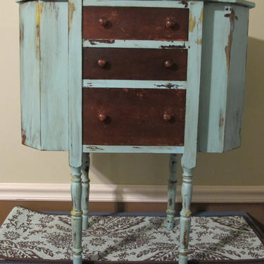 Spring SALE Vintage Martha Washington Painted Sewing Cabinet Nighstand Bohemian Painted Eclectic Shabby Customize Cottage Style 