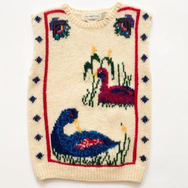 1980s Eagle's Eye Hand Knit Duck Sweater Vest 