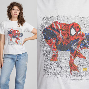 Vintage 1990 Spider-Man Graphic Tee - Extra Small  | 90s White Marvel Comics T Shirt 