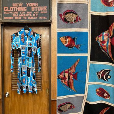 Vintage 1960’s Aquarium Fish Mod Pucci Style Shirt Dress, Vintage 1960’s Dress, Pucci Style, Fish Print, True Vintage, Mod 