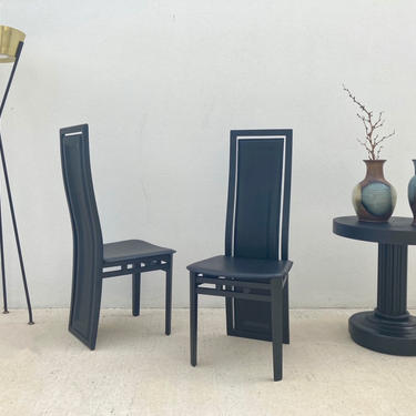 Pair of Black Italian Dining Chairs by A. Sibau