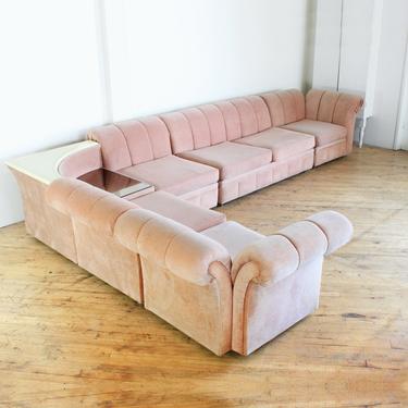Vintage 70s Modular Sofa Sectional Hollywood Regency Rose Gold Mirror Pink Blush Channel Back 
