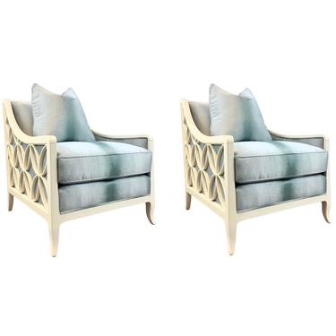 Caracole Couture Modern Blue and Off-White Social Butterfly Club Chairs Pair