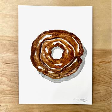 Chocolate Old Fashioned Doughnut Origional Watercolor Painting