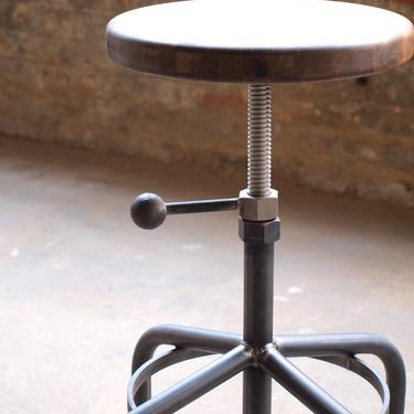 Walnut Industrial Stool Adjustable Drill Press bar Stool stools by CamposIronWorks