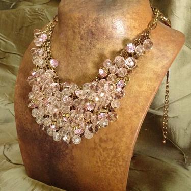 Vintage Pink glass beads bib necklace 