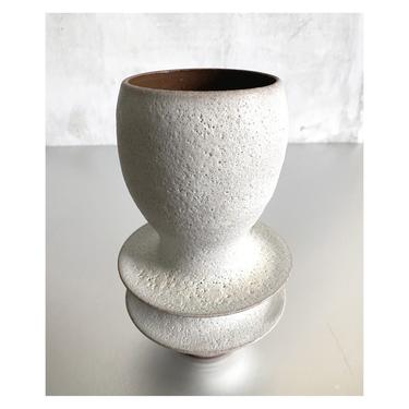 SHIPS NOW- Handmade Ceramic Stoneware Flanged Vase in White textural Crater Lava Glaze by Sara Paloma Pottery. organic flower bud vase 