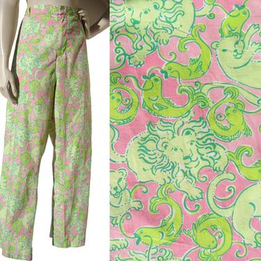 Vintage Lilly Pulitzer Pants Fried Catfish Novelty Print Trousers L XL 
