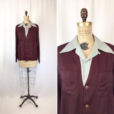 Vintage 40s shirt | Vintage two toned mens shirt | 1940s National Shirt Shop shirt 