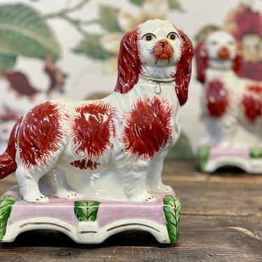 Set of 2 Antique Staffordshire Dogs | King Charles Spaniel | Hearth Spaniel | Fireplace Dogs | 19th Century 1800s | Victorian Dog Figurines 