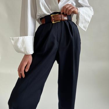 Vintage Navy Wool High-Waisted Trousers
