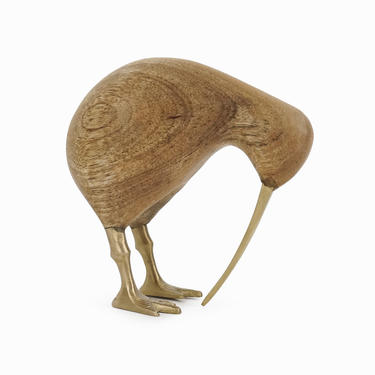 Wooden Kiwi Bird Sculpture Brass Figurine 