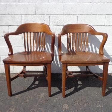 2 Antique Wood Armchairs American Chairs Seating Mid Century Modern Lounge  Seating Vintage Furniture Pair of Chairs Lawyer's Chair 