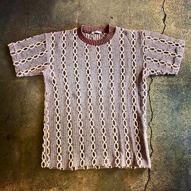 1940s / 1950s Tan Yellow And White Cotton Cable Knit T Shirt 