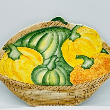 Vintage Ceramic Trivet, Wall Hanging, Handmade In Italy, by Varamiche Leonardo, Excellent Condition. Yellow Fruit Pumpkins 