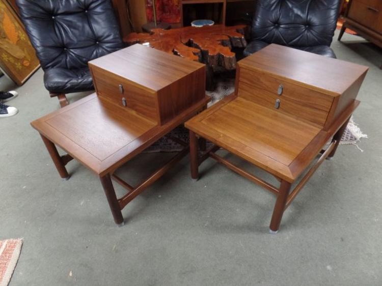 Pair of Mid-Century Modern two drawer step tables