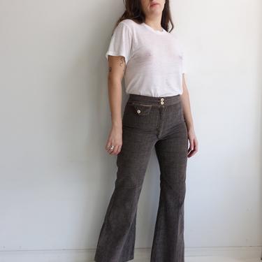 Vintage 70s Polka Dot Corduroy Bell Bottoms/ 1970s High Waisted Wide Leg Trousers/ Size 28 