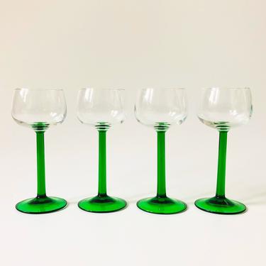 Vintage Green Stemmed Champagne Glasses / Set of 4 
